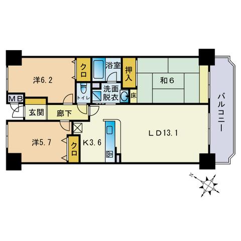 アネシス空港東Ⅲ番館(3LDK/4階)の間取り写真