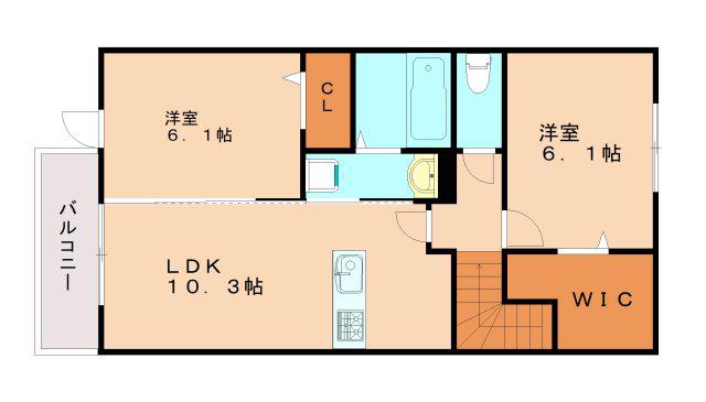 クローバー富士2号館(2LDK/2階)の間取り写真