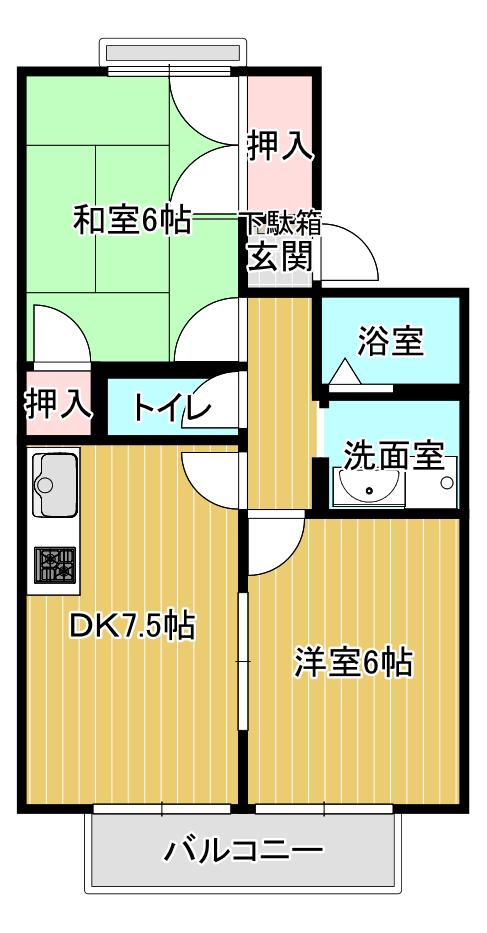 サニーガーデン21 A棟(2DK/2階)の間取り写真