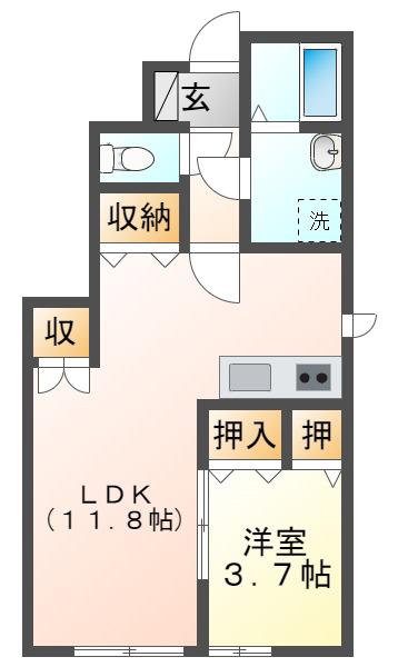 ルスデルソル(1LDK/1階)の間取り写真