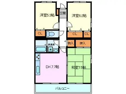 ジェンティーレ(3DK/4階)の間取り写真