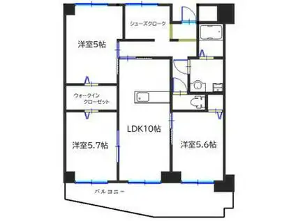 ハイツ赤坂 B(3LDK/4階)の間取り写真