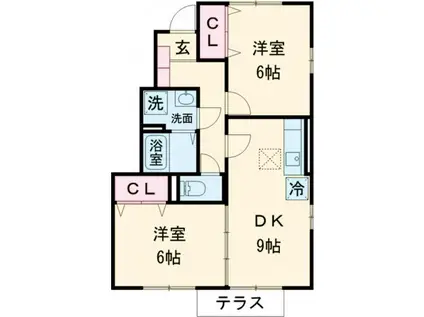 コゥジィコート芦屋(2DK/1階)の間取り写真
