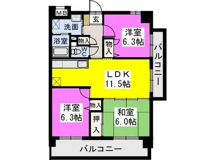 チュリス門松(3LDK/4階)の間取り写真