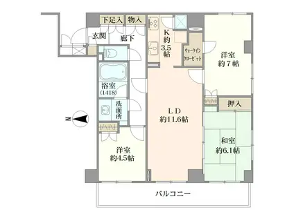 ヴェルリーフ武蔵小金井(3LDK/2階)の間取り写真
