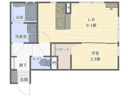 プチ・ビジュー(1LDK/1階)の間取り写真