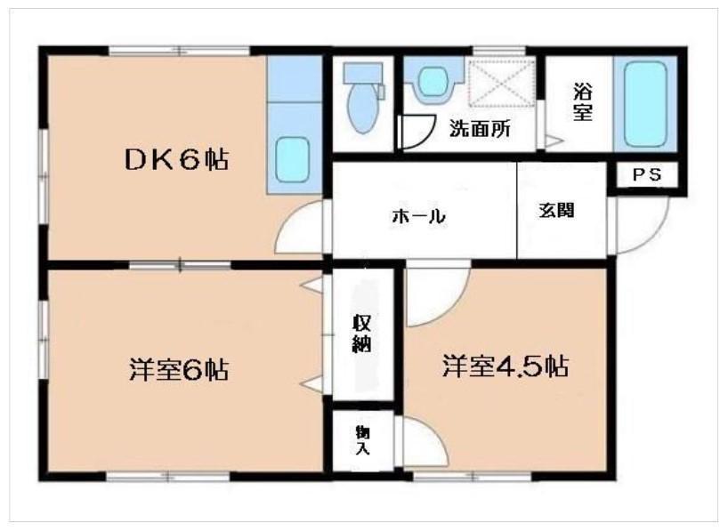 プチコリーヌエスト取手(2DK/2階)の間取り写真