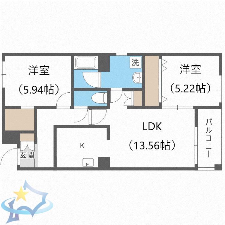 LAPEACE菊水(2LDK/3階)の間取り写真