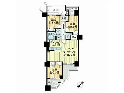 サーパスシティ新屋敷一番館(3LDK/12階)の間取り写真