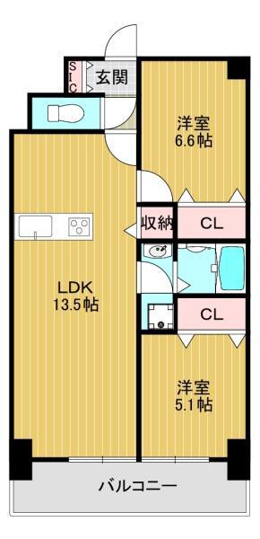 スクエアコート加美(2LDK/5階)の間取り写真