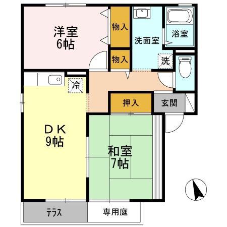 セピアコートB(2DK/1階)の間取り写真