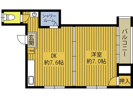 ユナイテッド中島町(1DK/4階)の間取り写真