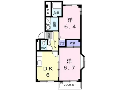 ベルビィトンA(2DK/2階)の間取り写真