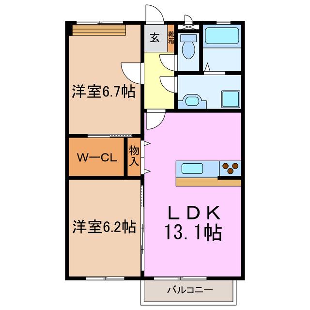 PRECIAUS ONE 弐番館(2LDK/1階)の間取り写真