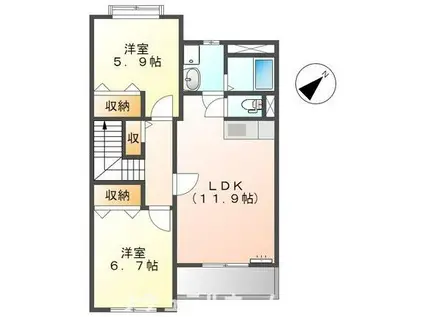 ヴィラサンライトI(2LDK/2階)の間取り写真