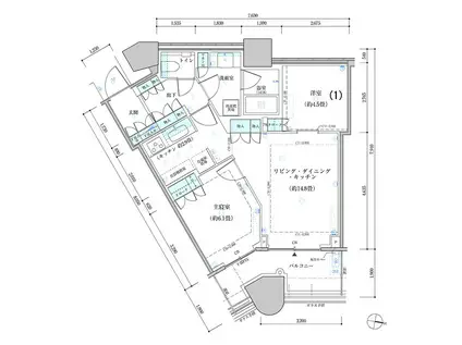 パークタワー勝どき サウス棟(2LDK/14階)の間取り写真