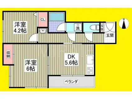 鎌倉ピュアハイム(2DK/2階)の間取り写真