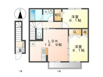 ボヌールメゾンB(2LDK/2階)の間取り写真