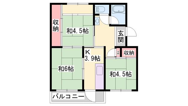 ビレッジハウス志染(3K/1階)の間取り写真