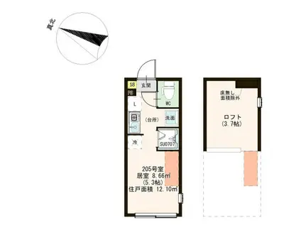 ソレイユテラス東十条(ワンルーム/2階)の間取り写真