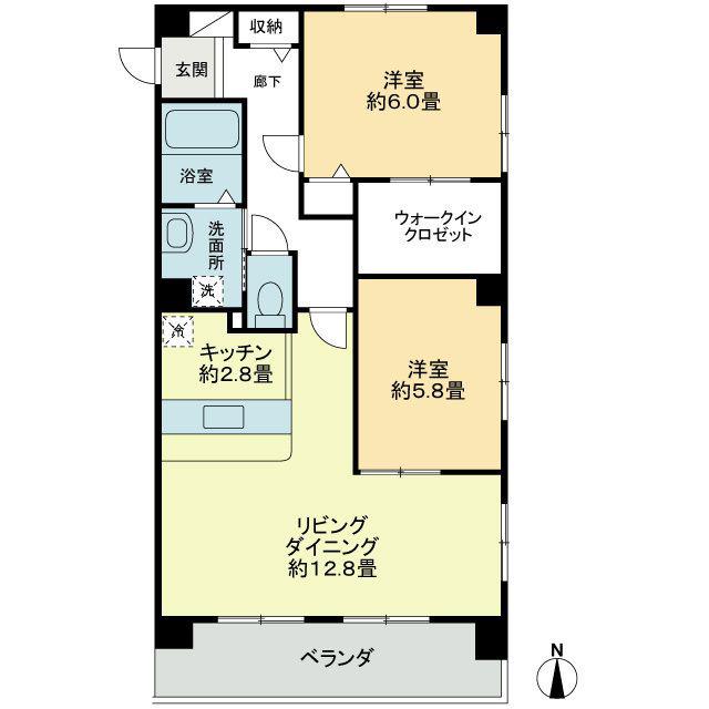 フィネス西条(2LDK/1階)の間取り写真
