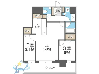 ONE札幌ステーションタワー(2LDK/20階)の間取り写真