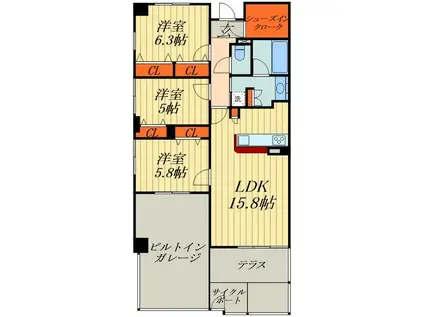 クリオさいたま新都心ウエスト(3LDK/1階)の間取り写真