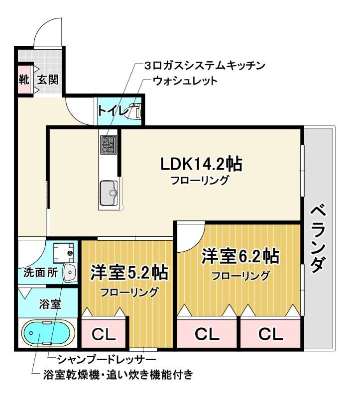 D-RESIDENCE荘園B(2LDK/1階)の間取り写真