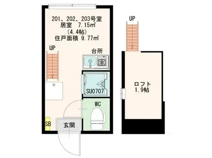 カシミール学芸大前(ワンルーム/2階)の間取り写真