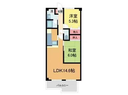 ルネ芦屋親王塚(2LDK/2階)の間取り写真