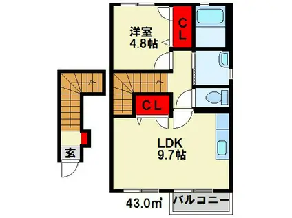 アレッジオK(1LDK/2階)の間取り写真