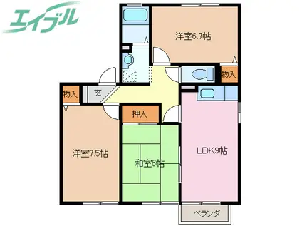 サンガーデン南四日市 A(3DK/1階)の間取り写真