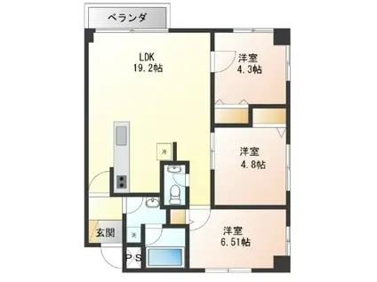 グロブ・エスAJ(3LDK/3階)の間取り写真