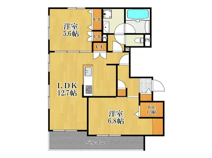 グラヴィスコート元住吉(2DK/2階)の間取り写真