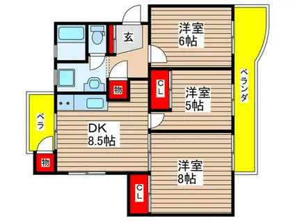 第2稲毛ハイツ2号棟(3DK/5階)の間取り写真