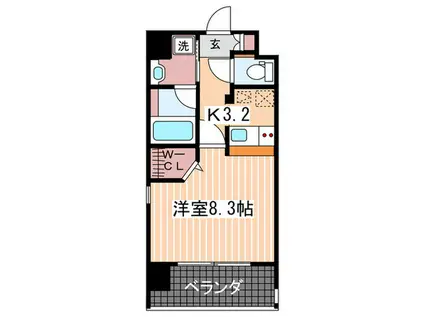 ルービンス観音III(1K/6階)の間取り写真