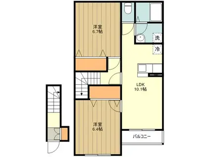 リバーサイドガーデンII(2LDK/2階)の間取り写真