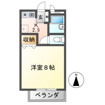 グリーンビレッジはびきの(1K/2階)の間取り写真
