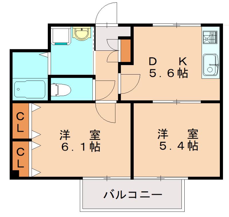 ベルカーサ日吉台(2DK/2階)の間取り写真