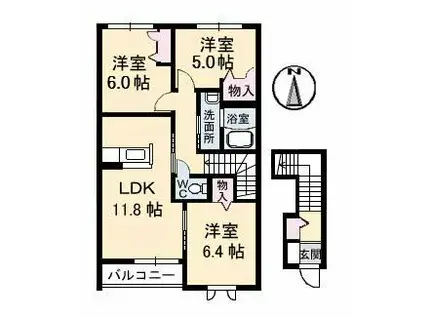レジデンス原尾島D棟(3LDK/2階)の間取り写真