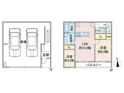 GCOLOR木田申尾(2LDK/2階)の間取り写真
