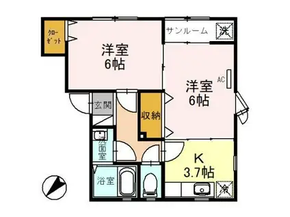 アプリコット B棟(2K/1階)の間取り写真