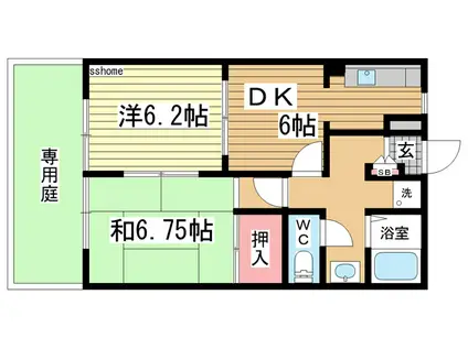 ハイツ西灘(2DK/1階)の間取り写真