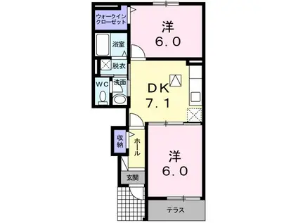 レ・セーナメゾンB(2DK/1階)の間取り写真