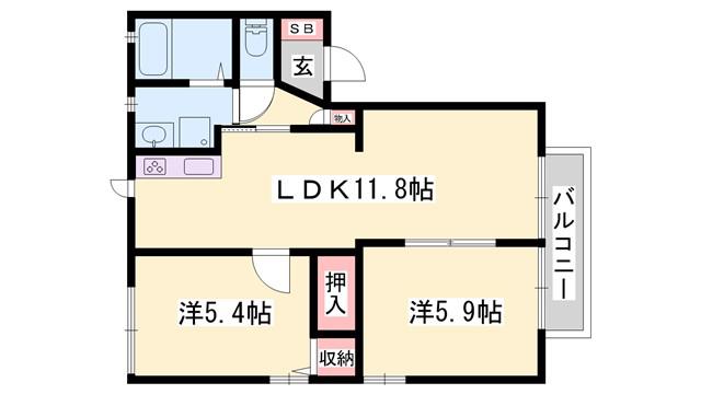 フォーレス佐土B棟(2LDK/1階)の間取り写真