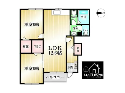 ベネヴォレンテC(2LDK/1階)の間取り写真