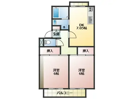 ホワイトパレス(2DK/1階)の間取り写真