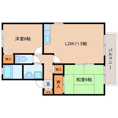 セジュール大安寺II(2LDK/2階)の間取り写真