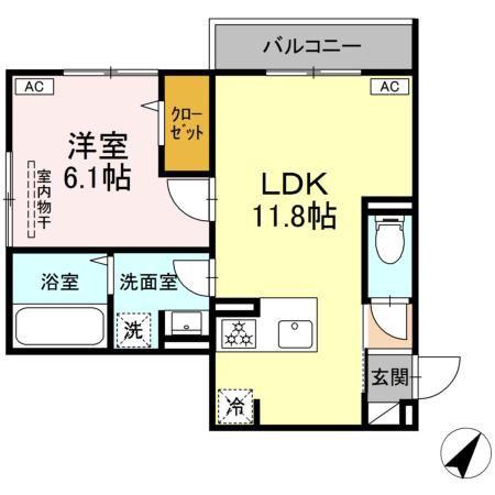 セレスティア細田B(1LDK/3階)の間取り写真