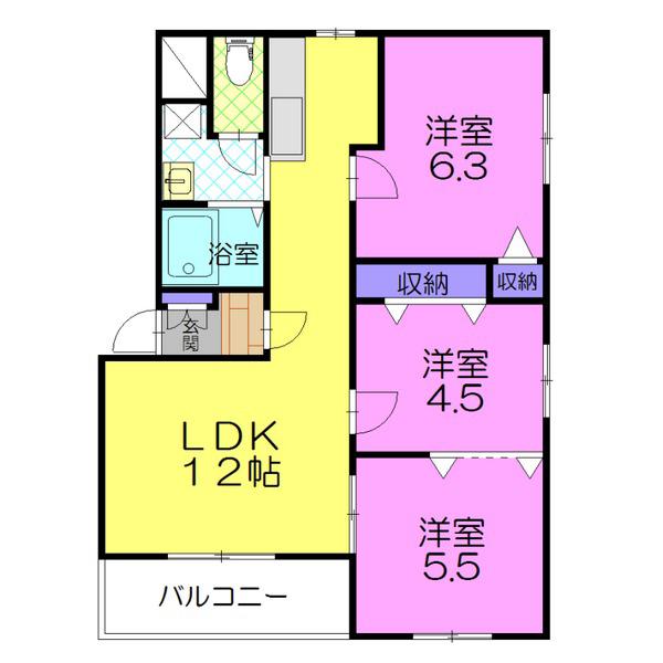 華美が丘六番館(3LDK/2階)の間取り写真